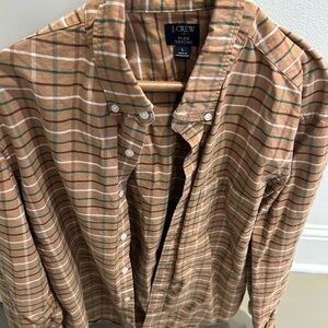 J. Crew Men's Tan and Green Plaid Button Down Shirt